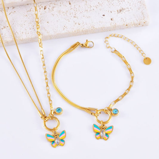 Vacation Style Colorful Butterfly Necklace & Bracelet Set - Trendy Radar
