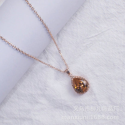 Water Drop Rose Gold Rhinestone Necklaces - Trendy Radar