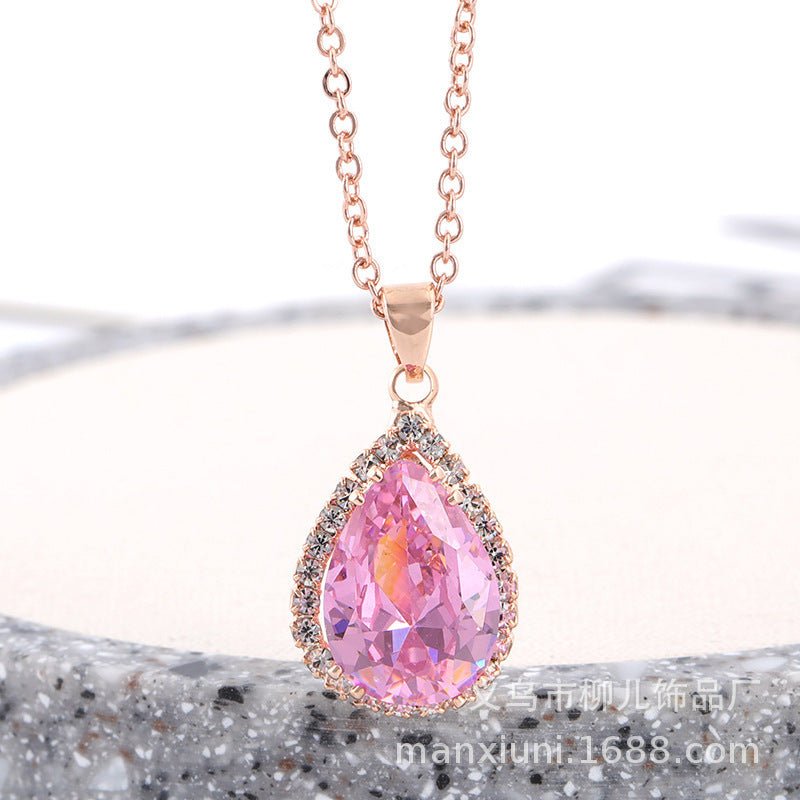 Water Drop Rose Gold Rhinestone Necklaces - Trendy Radar