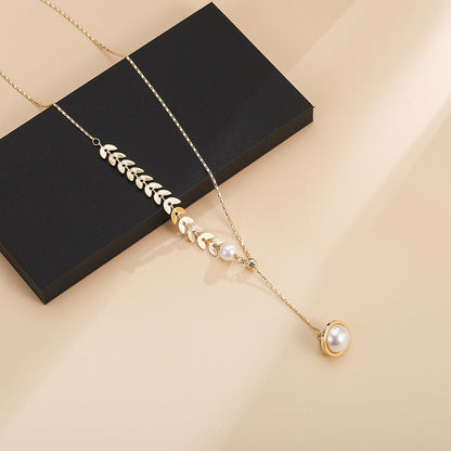 Wheat Ear Stitching Pearl Clavicle Chain - Trendy Radar