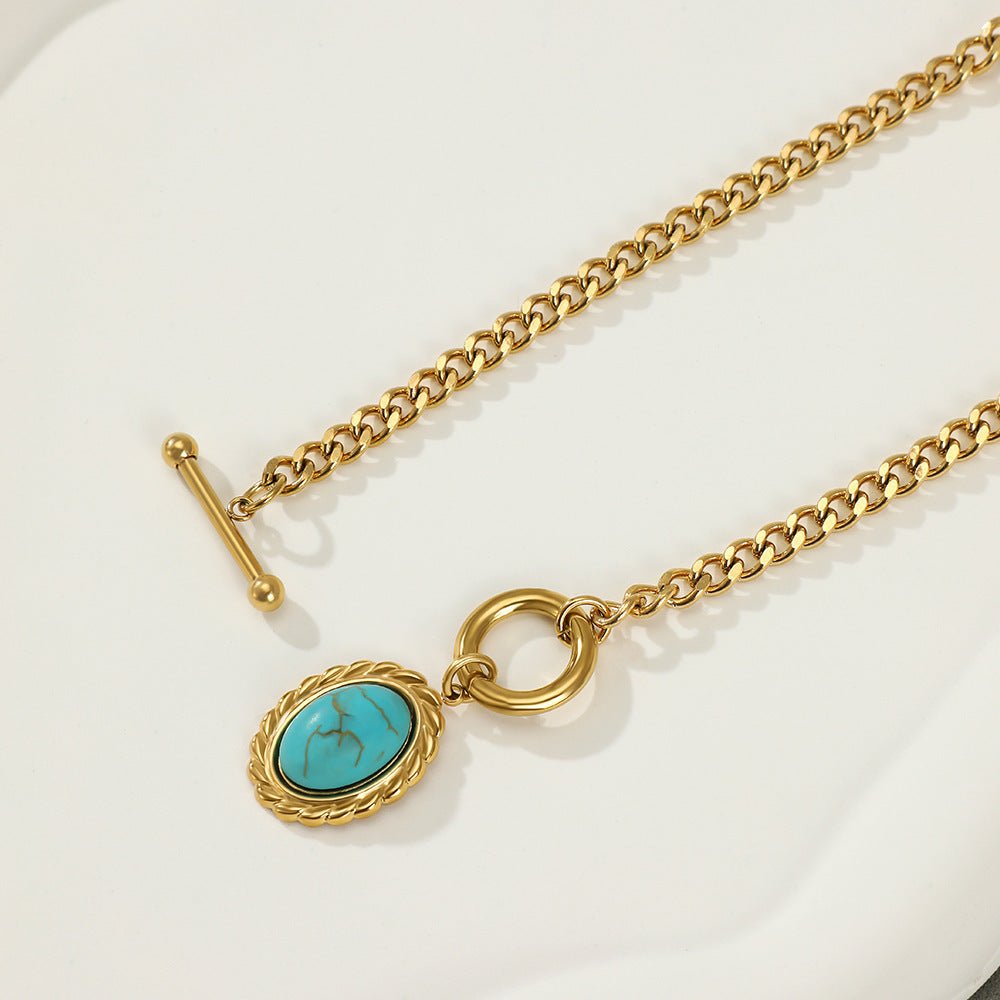 Women’s Stainless Steel Gold Turquoise Necklace - Trendy Radar