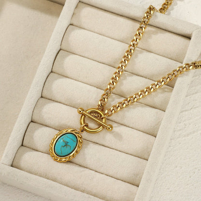 Women’s Stainless Steel Gold Turquoise Necklace - Trendy Radar