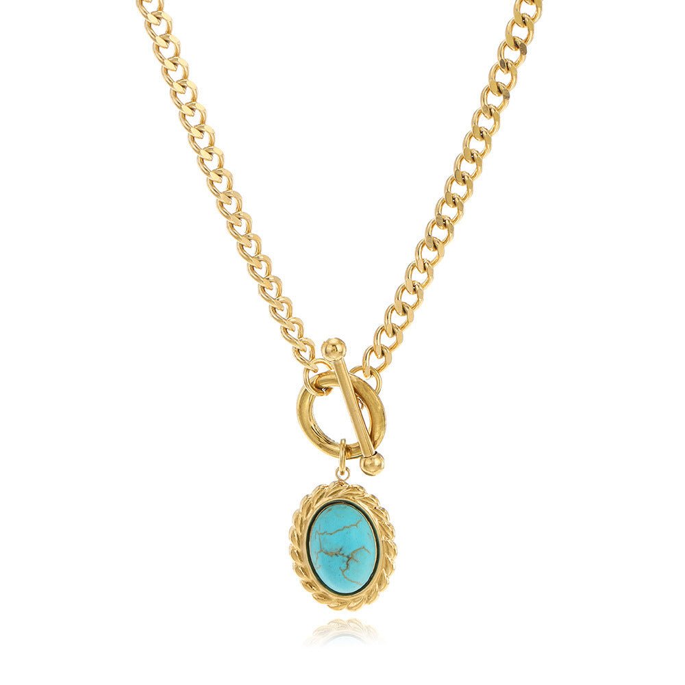 Women’s Stainless Steel Gold Turquoise Necklace - Trendy Radar