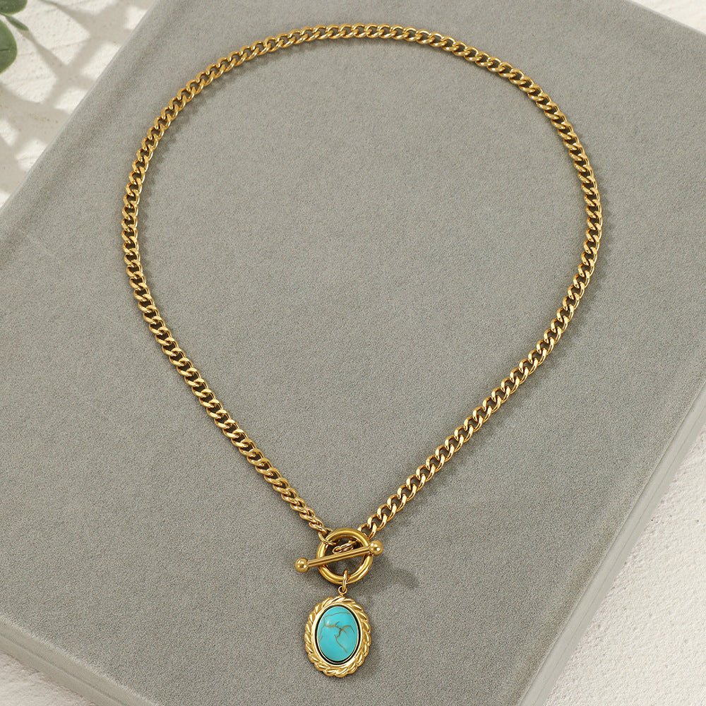 Women’s Stainless Steel Gold Turquoise Necklace - Trendy Radar