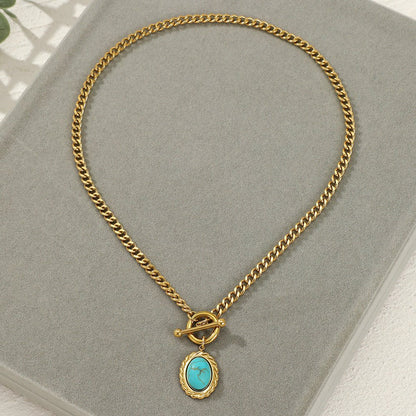Women’s Stainless Steel Gold Turquoise Necklace - Trendy Radar
