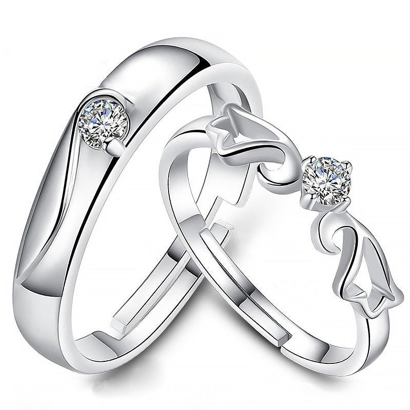 Zircon Wings Adjustable Silver Couple Rings - Trendy Radar