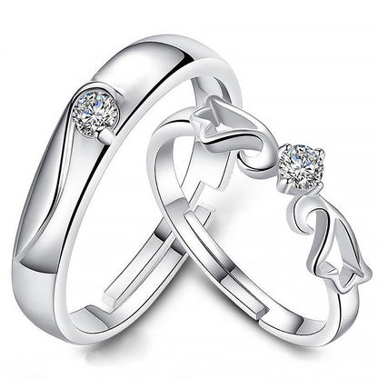 Zircon Wings Adjustable Silver Couple Rings - Trendy Radar