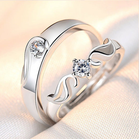 Zircon Wings Adjustable Silver Couple Rings - Trendy Radar