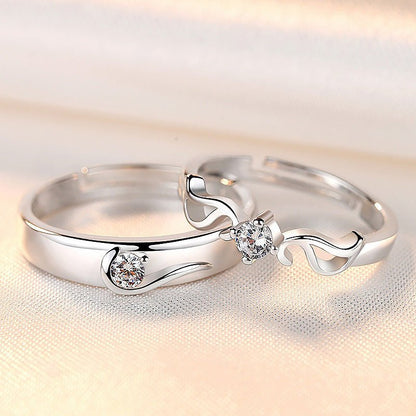 Zircon Wings Adjustable Silver Couple Rings - Trendy Radar