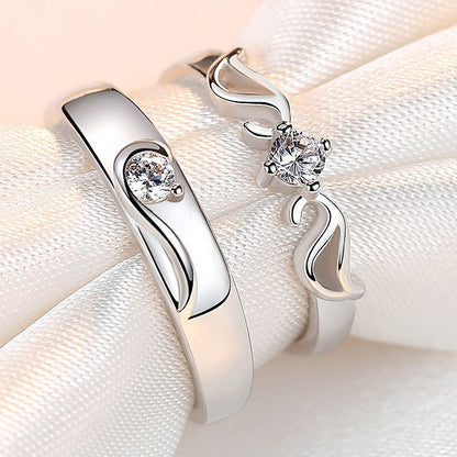 Zircon Wings Adjustable Silver Couple Rings - Trendy Radar