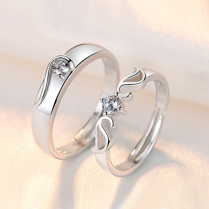 Zircon Wings Adjustable Silver Couple Rings - Trendy Radar
