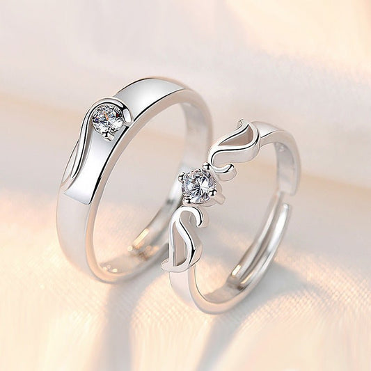 Zircon Wings Adjustable Silver Couple Rings - Trendy Radar